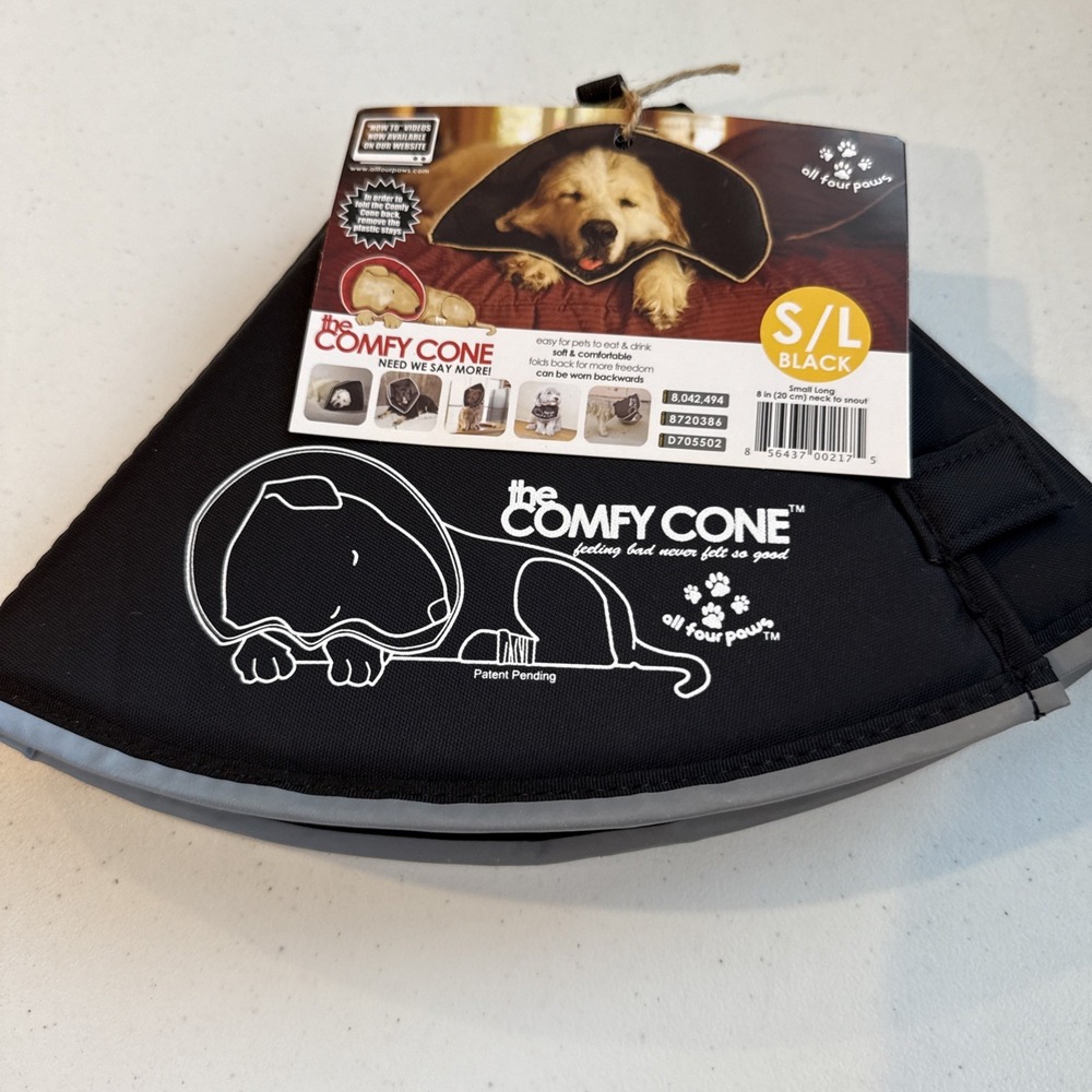 All Four Paws Comfy Cone Soft Pet Recovery Collar Black Small Long S/L 8in